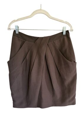Fei Washi Silk Cotton Blend Brown Pocket Mini Skirt Oragami - Size 8